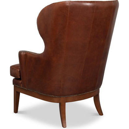 Smithfield Wing Chair by Sarreid Ltd. in newark brown. Made from leather in a traditional style.