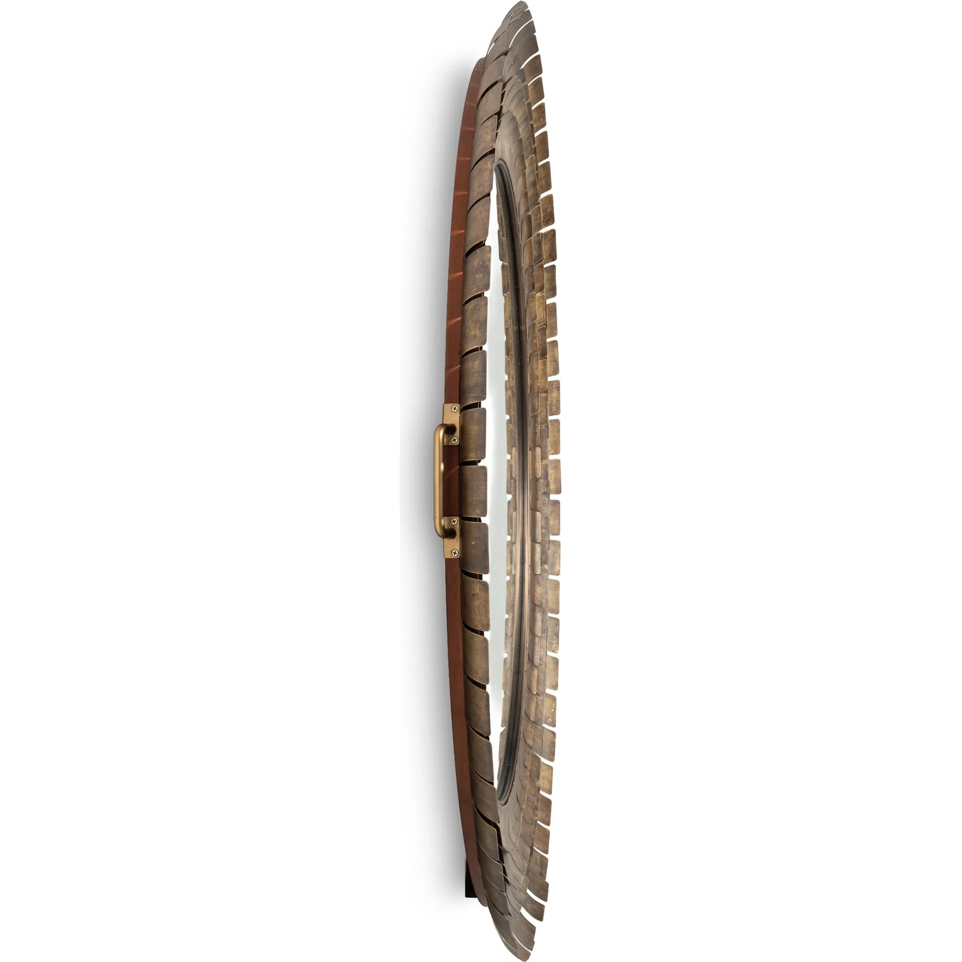Mistral Wall Mirror by Sarreid Ltd. in brass. Made from brass, clear mirror in a unique style.