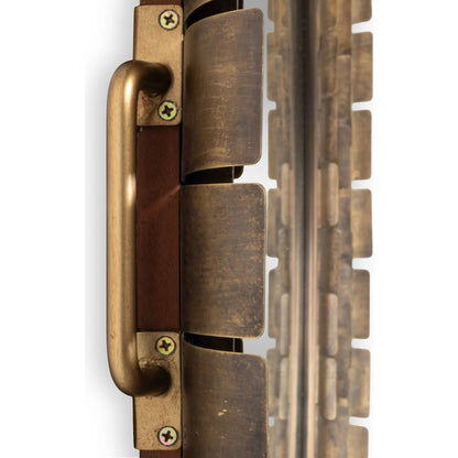 Mistral Wall Mirror by Sarreid Ltd. in brass. Made from brass, clear mirror in a unique style.