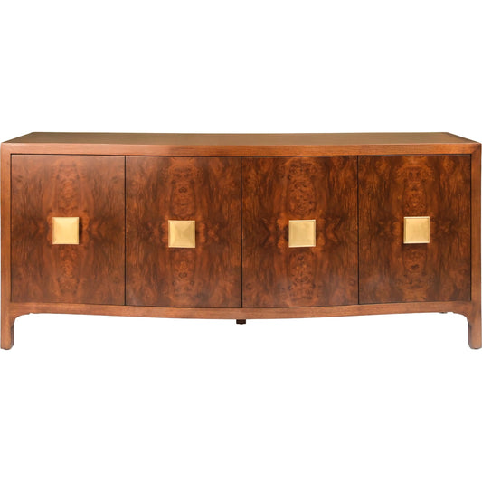 Beaufort Credenza by Sarreid Ltd. in walnut. Made from maple, walnut quarter, walnut burl, walnut, aged brass in a unique style.