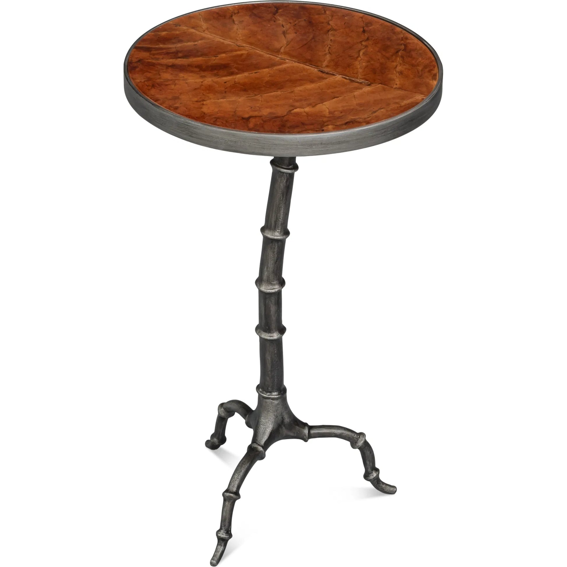 Brightleaf Table by Sarreid Ltd. in brown, pewter. Made from casted aluminum in a traditional style.