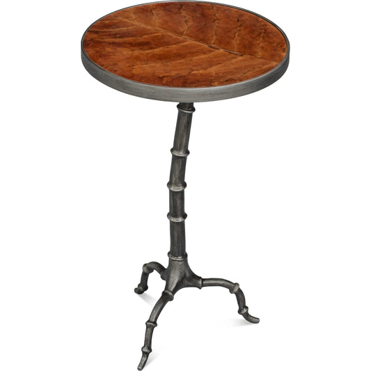 Brightleaf Table by Sarreid Ltd. in brown, pewter. Made from casted aluminum in a unique style.