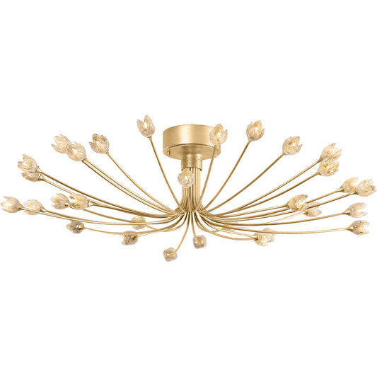 Falkirk Semi Flush by Hudson Valley in vintage gold leaf. Made from iron in a unique style.