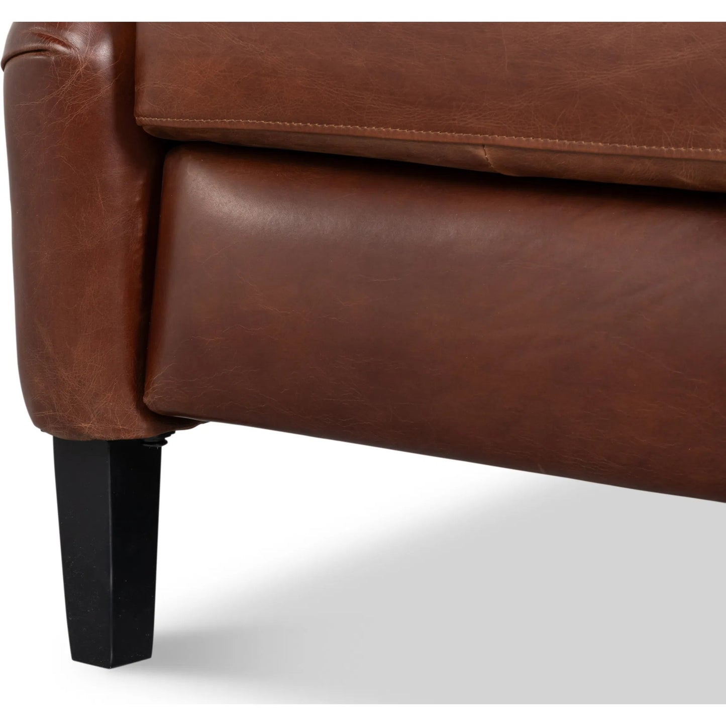 006 SI-2473323 | Closeup | Ashford Leather Recliner by Sarreid Ltd. in newark brown. Made from newark brown, cow leather, rubber wood in a traditional style.