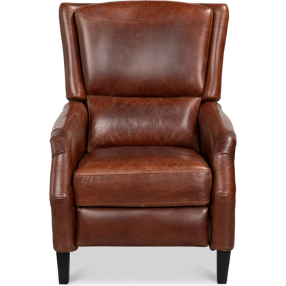 Ashford Leather Recliner by Sarreid Ltd. in newark brown. Made from newark brown, cow leather, rubber wood in a traditional style.
