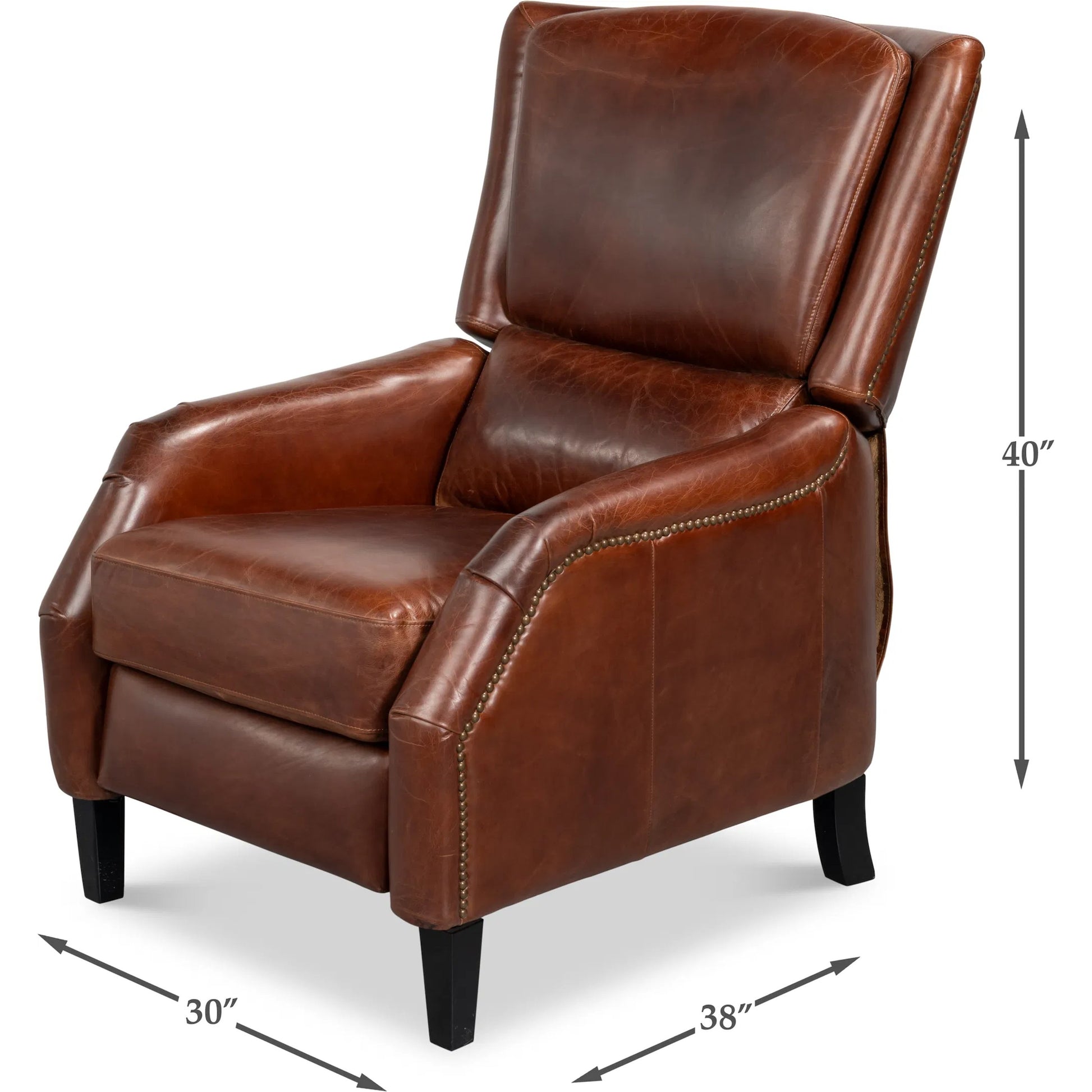 Ashford Leather Recliner by Sarreid Ltd. in newark brown. Made from newark brown, cow leather, rubber wood in a traditional style.