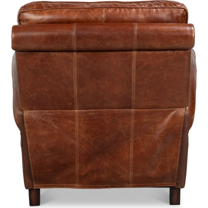 Roosevelt Leather Recliner by Sarreid Ltd. in newark brown. Made from cow leather, rubber wood in a traditional style.