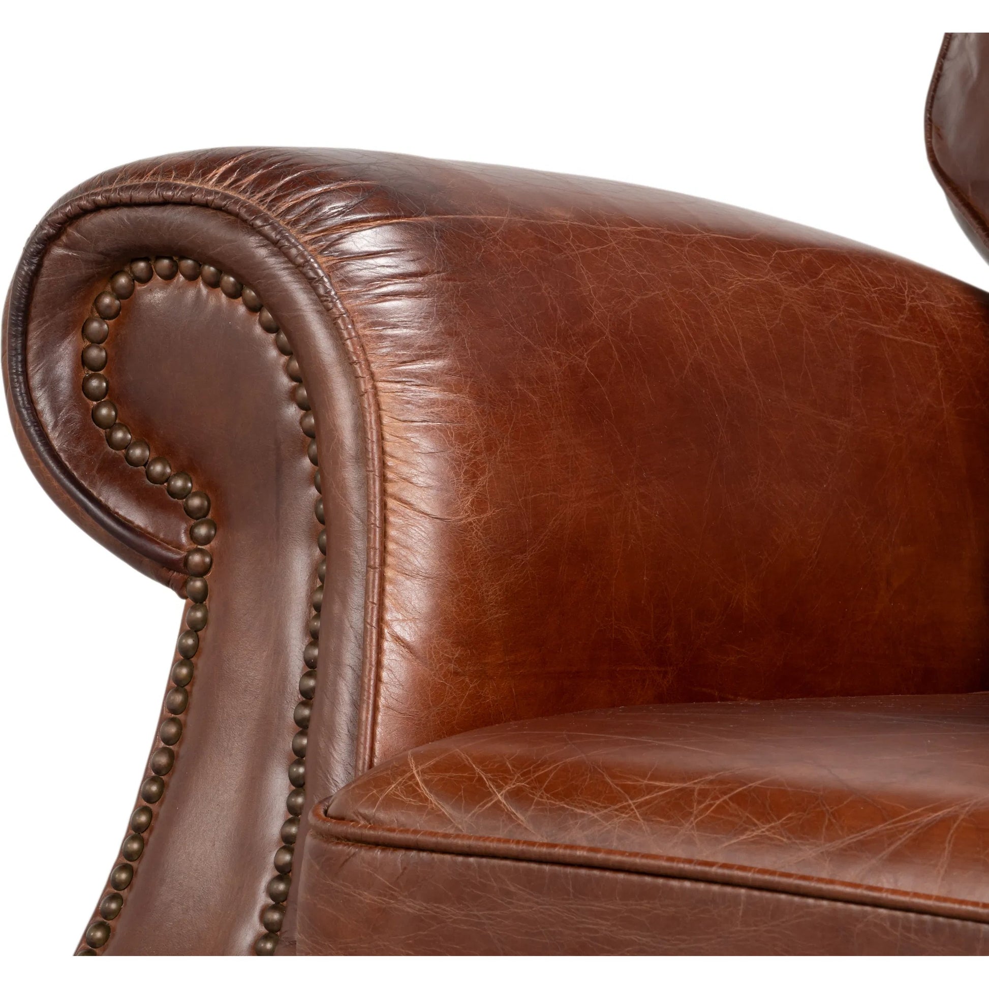 Roosevelt Leather Recliner by Sarreid Ltd. in newark brown. Made from cow leather, rubber wood in a traditional style.