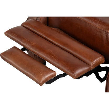 Roosevelt Leather Recliner by Sarreid Ltd. in newark brown. Made from cow leather, rubber wood in a traditional style.