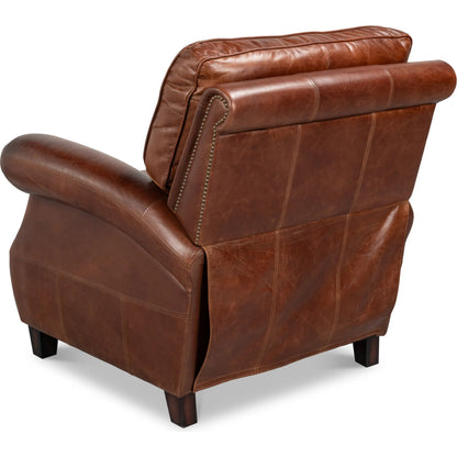 Roosevelt Leather Recliner by Sarreid Ltd. in newark brown. Made from cow leather, rubber wood in a traditional style.