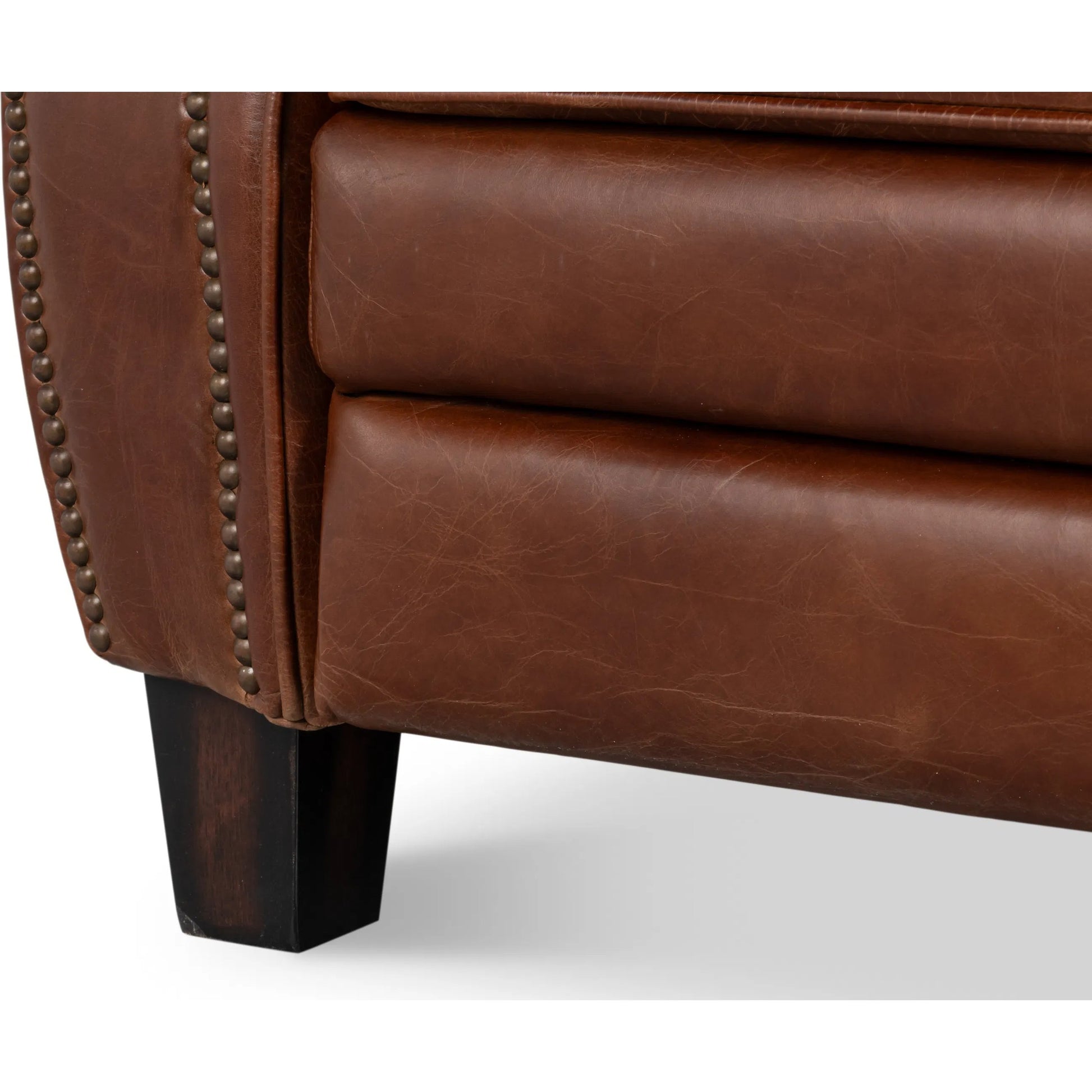 Roosevelt Leather Recliner by Sarreid Ltd. in newark brown. Made from cow leather, rubber wood in a traditional style.