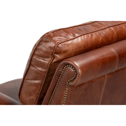 Roosevelt Leather Recliner by Sarreid Ltd. in newark brown. Made from cow leather, rubber wood in a traditional style.