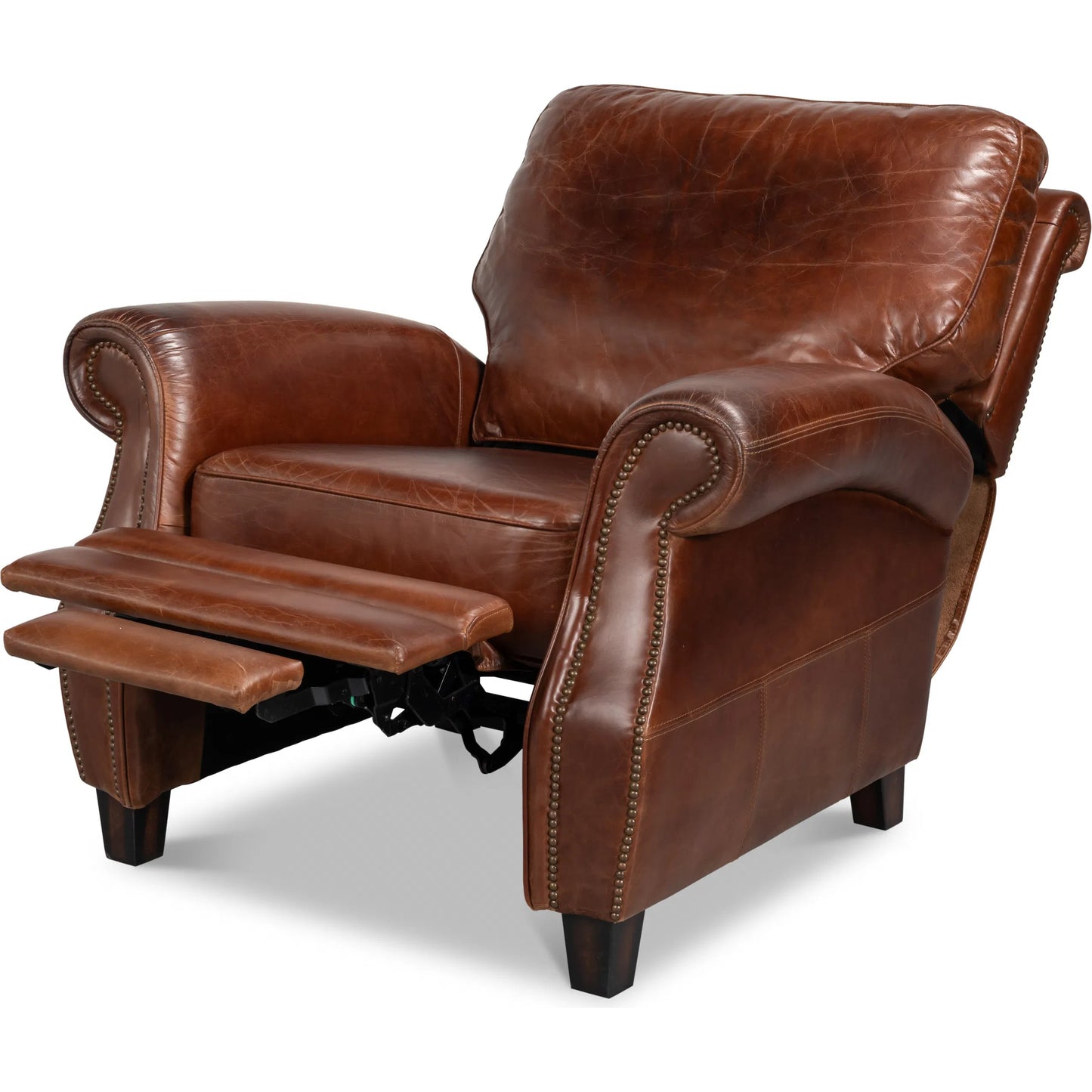 003 SI-2473345 | Additional Silo | Roosevelt Leather Recliner by Sarreid Ltd. in newark brown. Made from cow leather, rubber wood in a traditional style.
