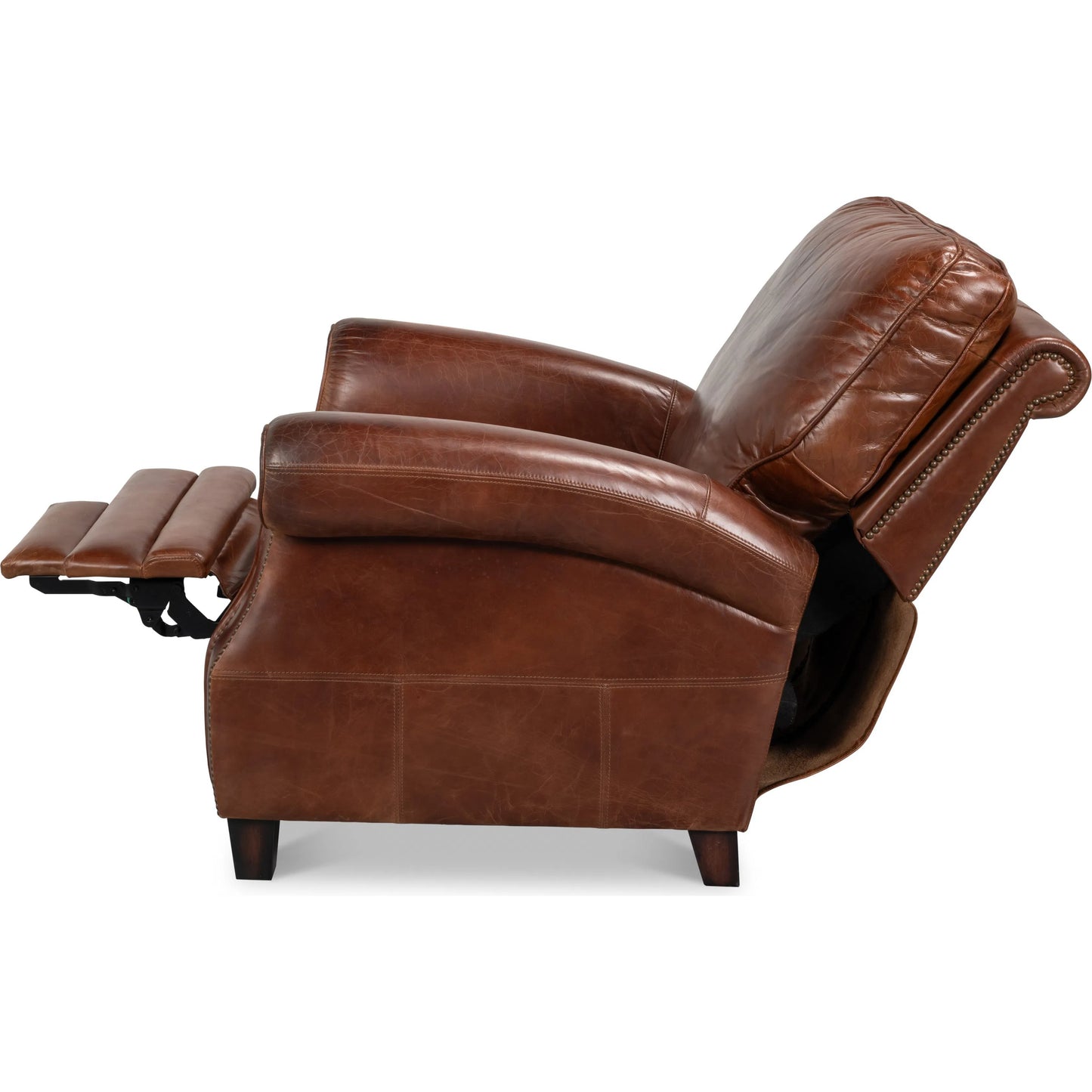 006 SI-2473345 | Additional Silo | Roosevelt Leather Recliner by Sarreid Ltd. in newark brown. Made from cow leather, rubber wood in a traditional style.