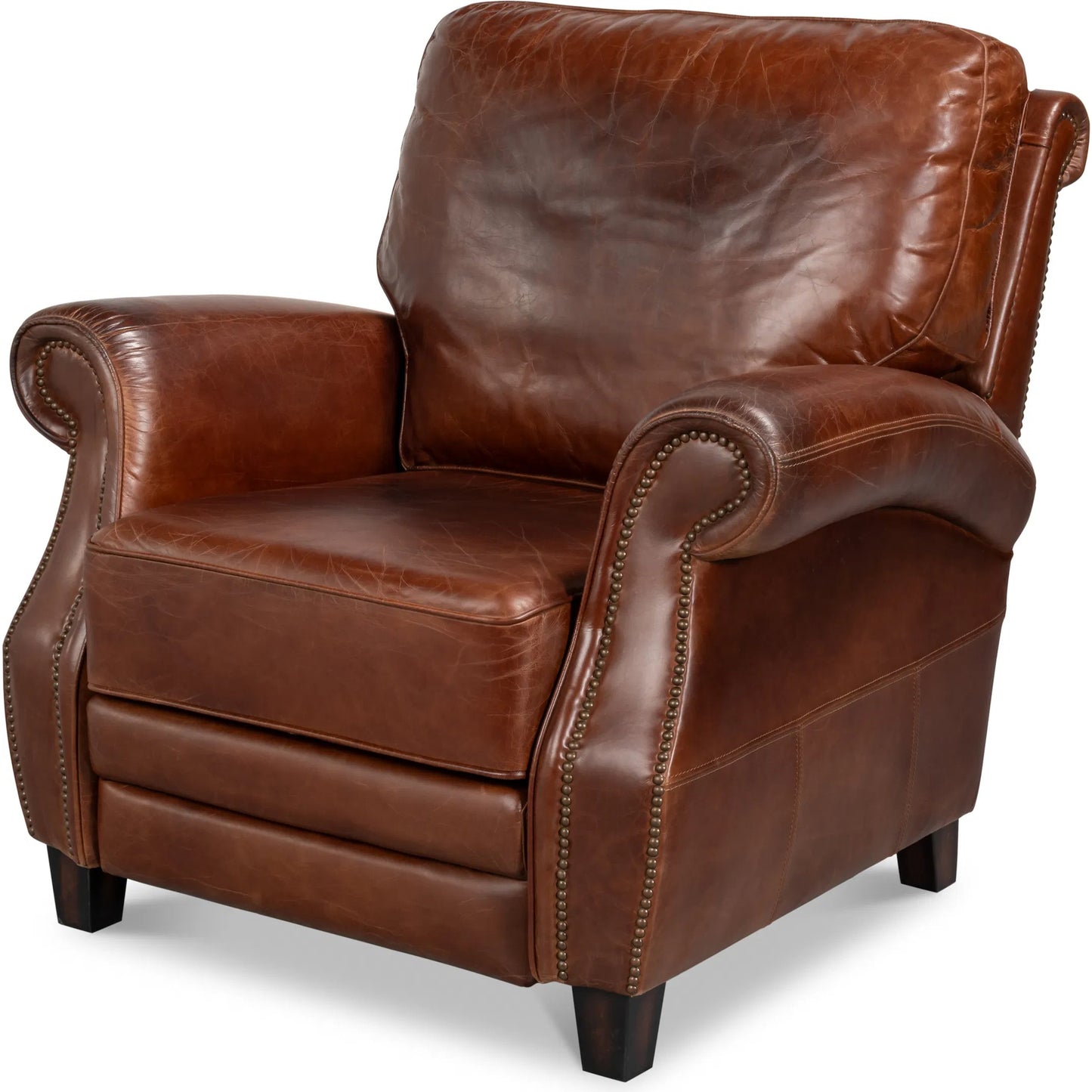 001 SI-2473345 | Primary Silo | Roosevelt Leather Recliner by Sarreid Ltd. in newark brown. Made from cow leather, rubber wood in a traditional style.