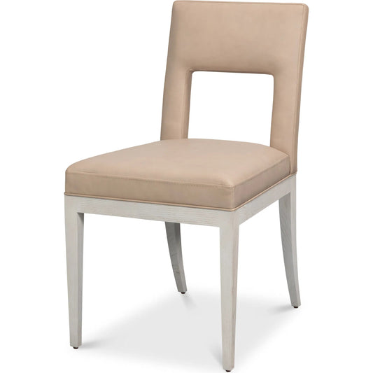Solace Chair (Set of 2) by Sarreid Ltd. in working white, bail bone. Made from ash wood, bail bone aniline leather, working white, cream fabric in a unique style.
