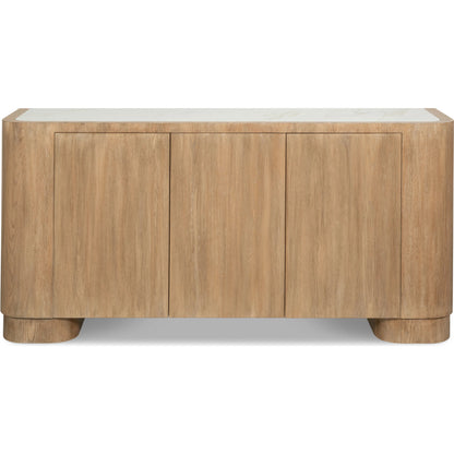 Arcus Sideboard by Sarreid Ltd. in brown and mango wood, manmade marble top, wood veneer, faux marble. Made from unique in a unique style.
