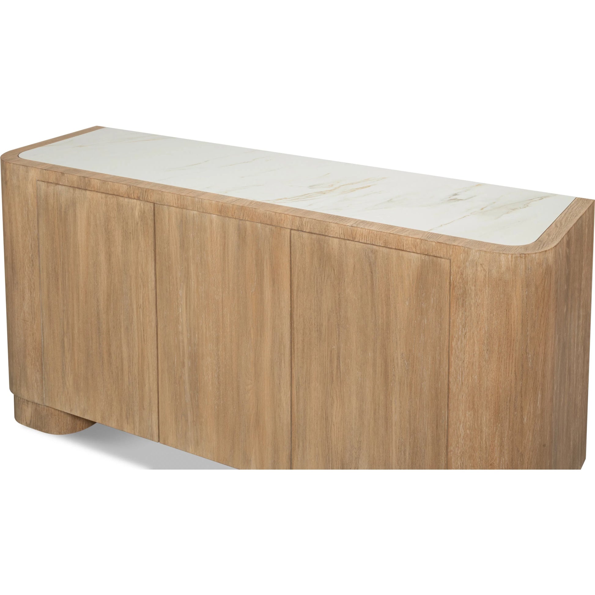 Arcus Sideboard by Sarreid Ltd. in brown and mango wood, manmade marble top, wood veneer, faux marble. Made from unique in a unique style.