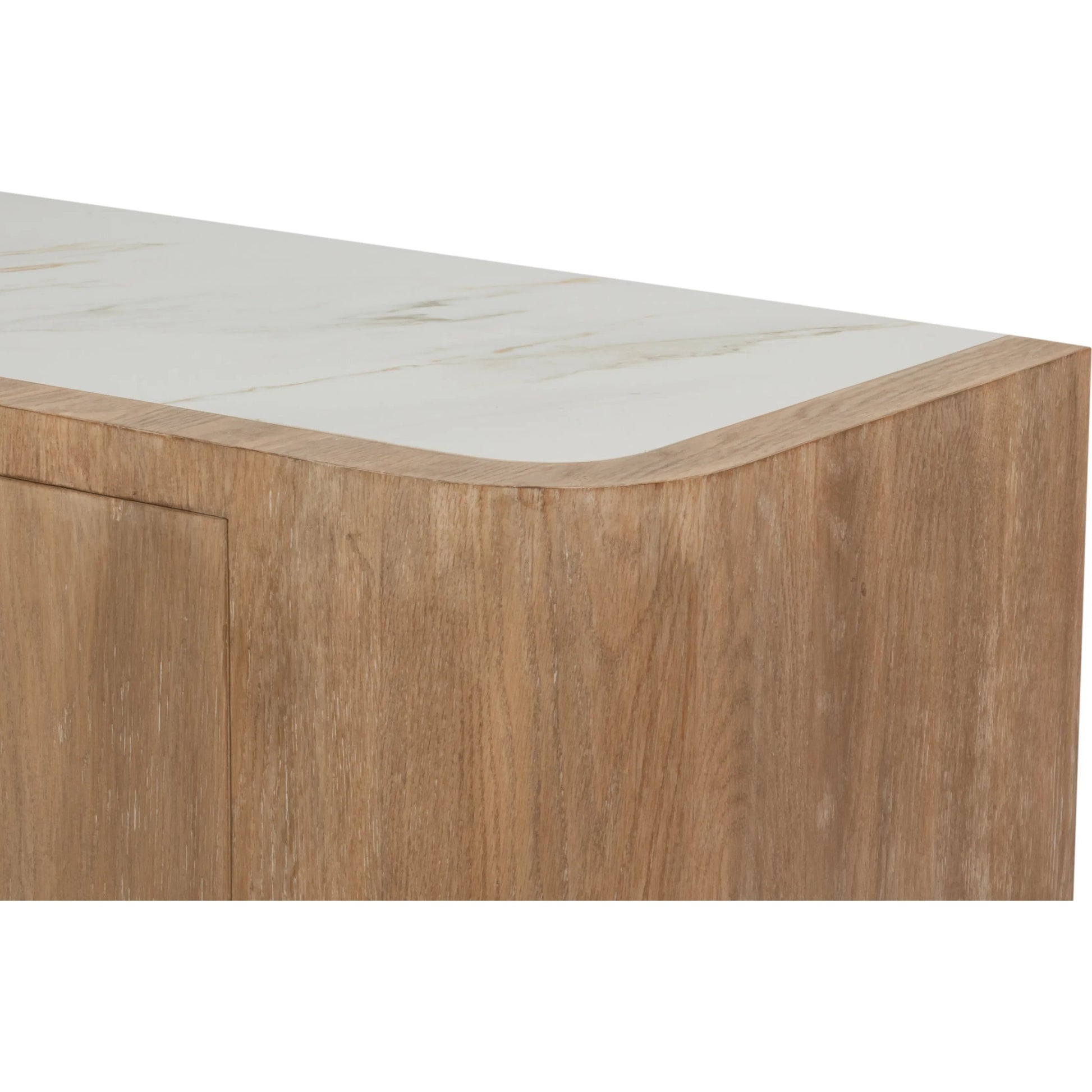 Arcus Sideboard by Sarreid Ltd. in brown and mango wood, manmade marble top, wood veneer, faux marble. Made from unique in a unique style.