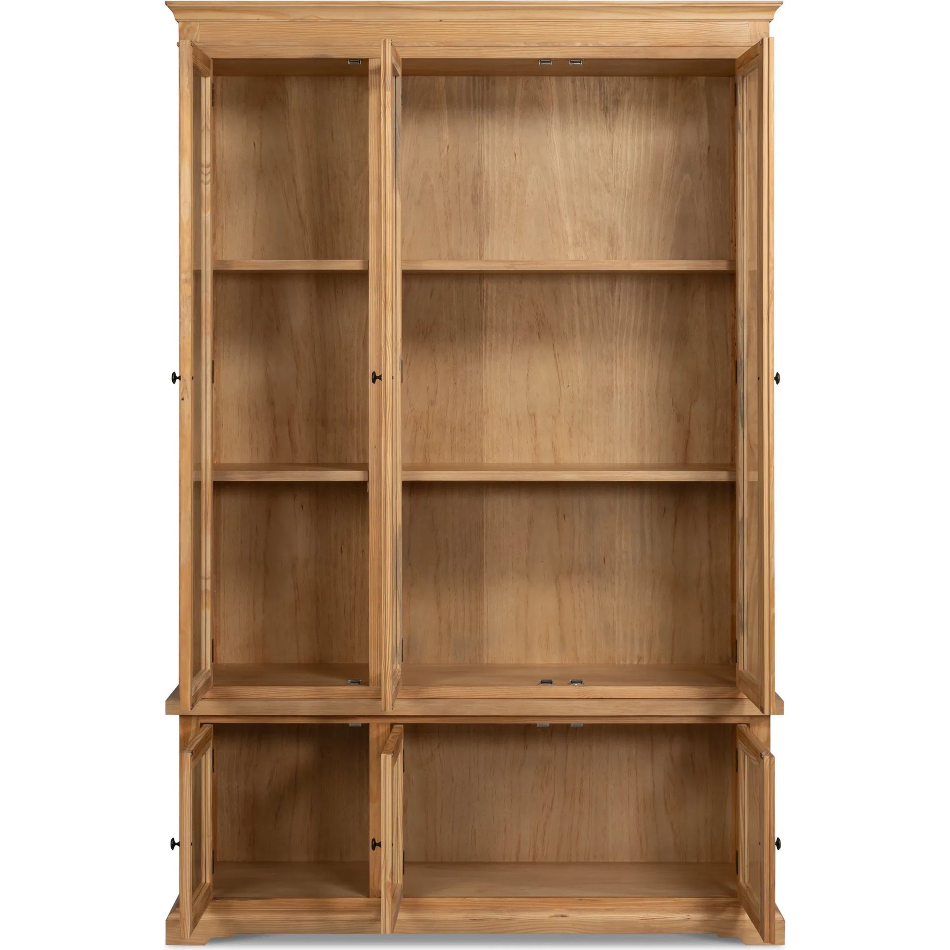 Tanner Bookcase by Sarreid Ltd. in natural and reclaimed pine, glass. Made from unique in a unique style.