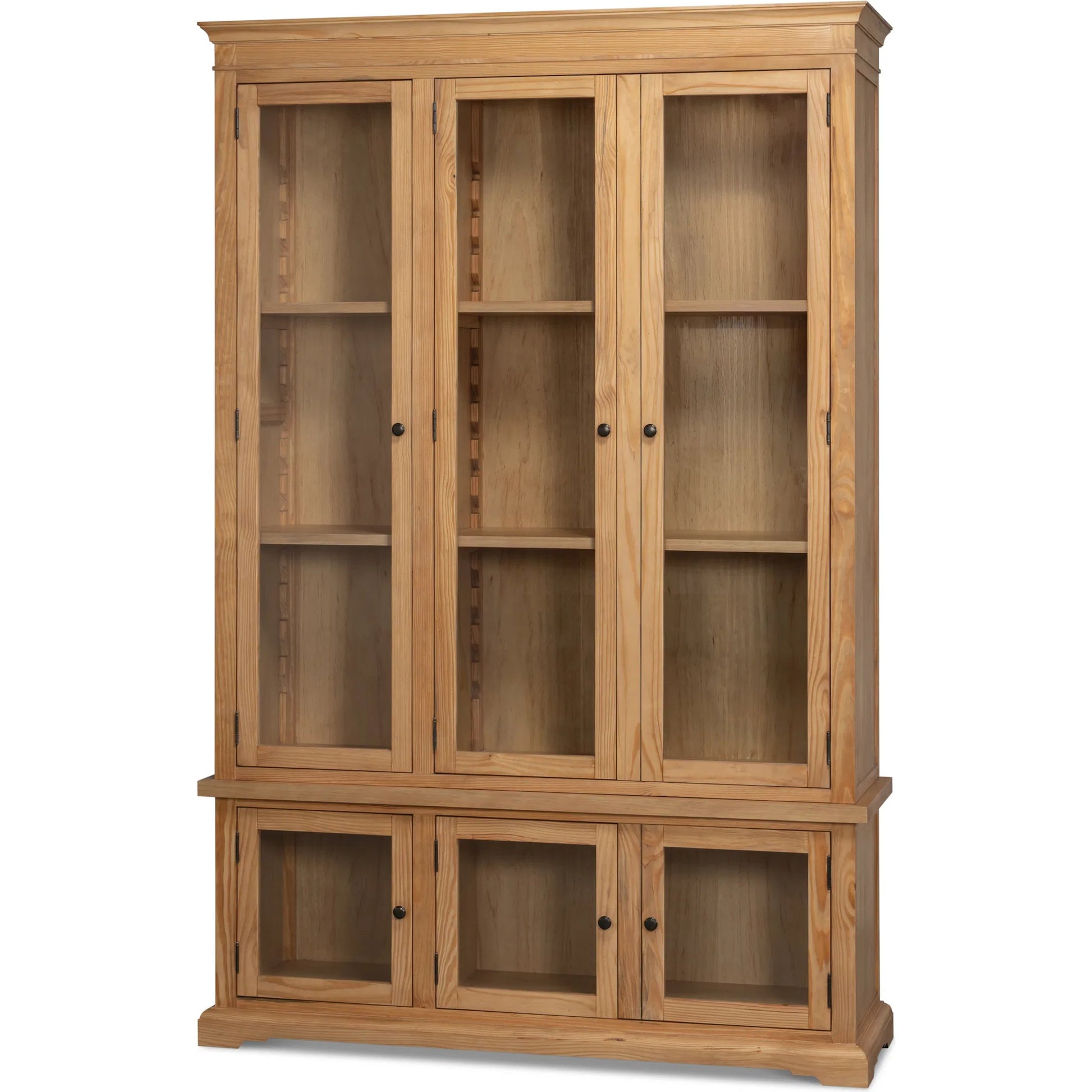 Tanner Bookcase by Sarreid Ltd. in natural and reclaimed pine, glass. Made from unique in a unique style.