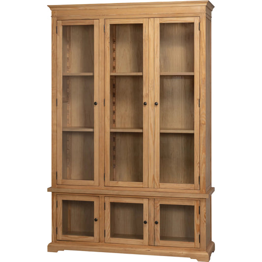 Tanner Bookcase by Sarreid Ltd. in natural and reclaimed pine, glass. Made from unique in a unique style.