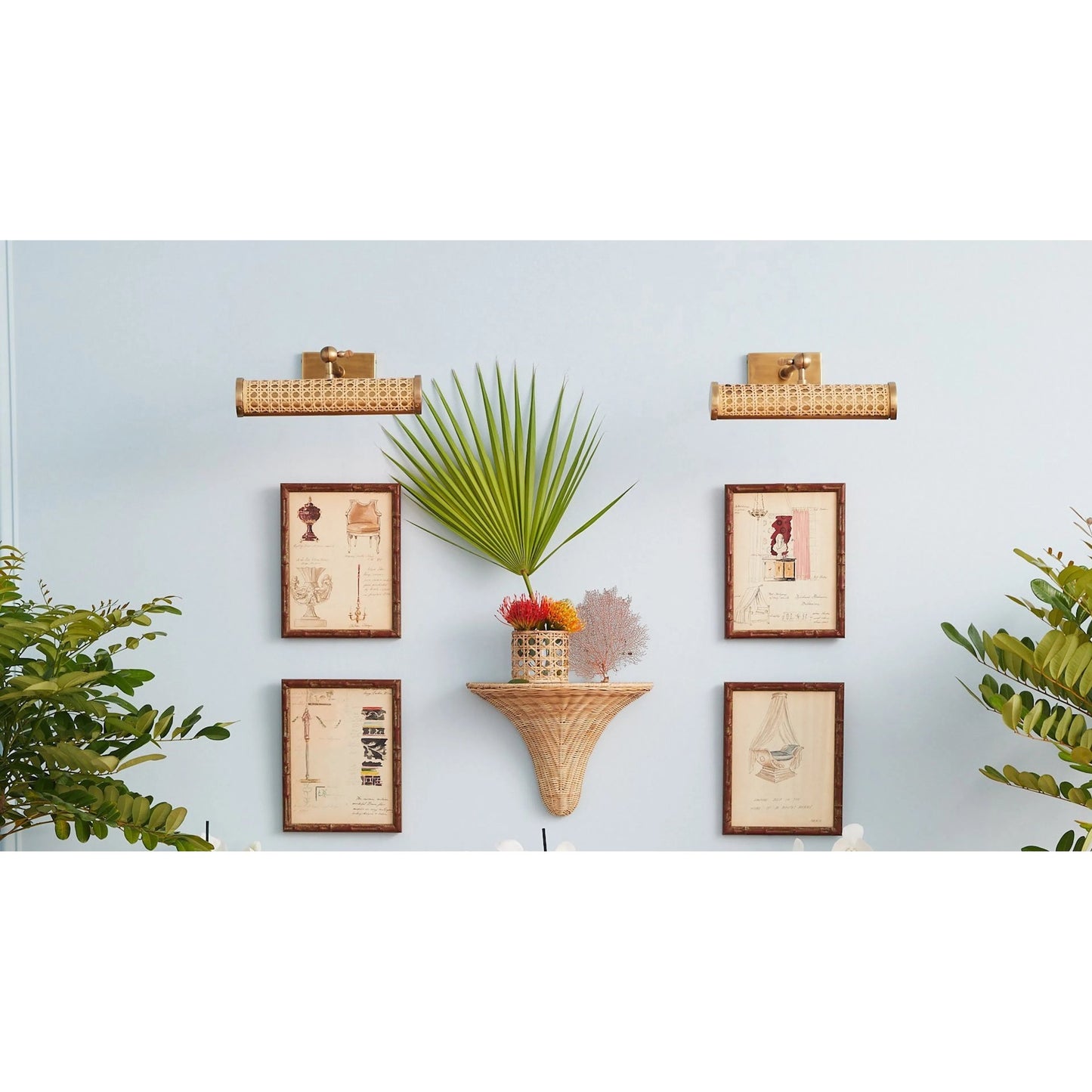 003 SI-2453003 | Lifestyle | Cane Picture Light by Chelsea House in gold. Made from brass, wicker in a rustic style.