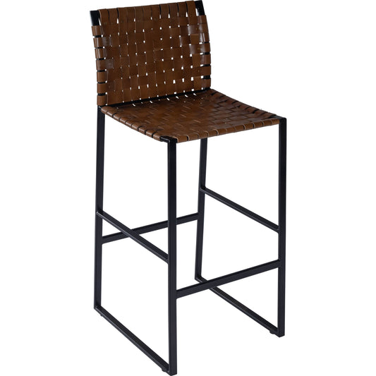 Urban Bar Stool by Butler Specialty Company in medium brown and brown leather. Made from iron, real leather, steel metal nail heads in a modern style.