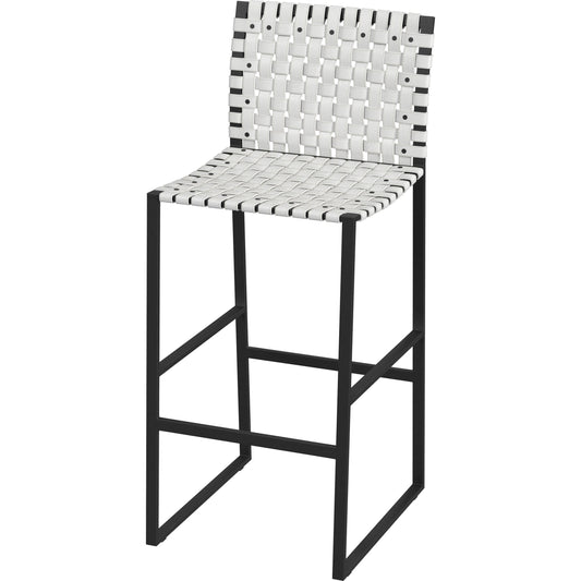 Urban Woven Leather Rectangular 28" Barstool by Butler Specialty Company. Made from iron, real leather, steel metal nail heads in a cottage & farmhouse style.