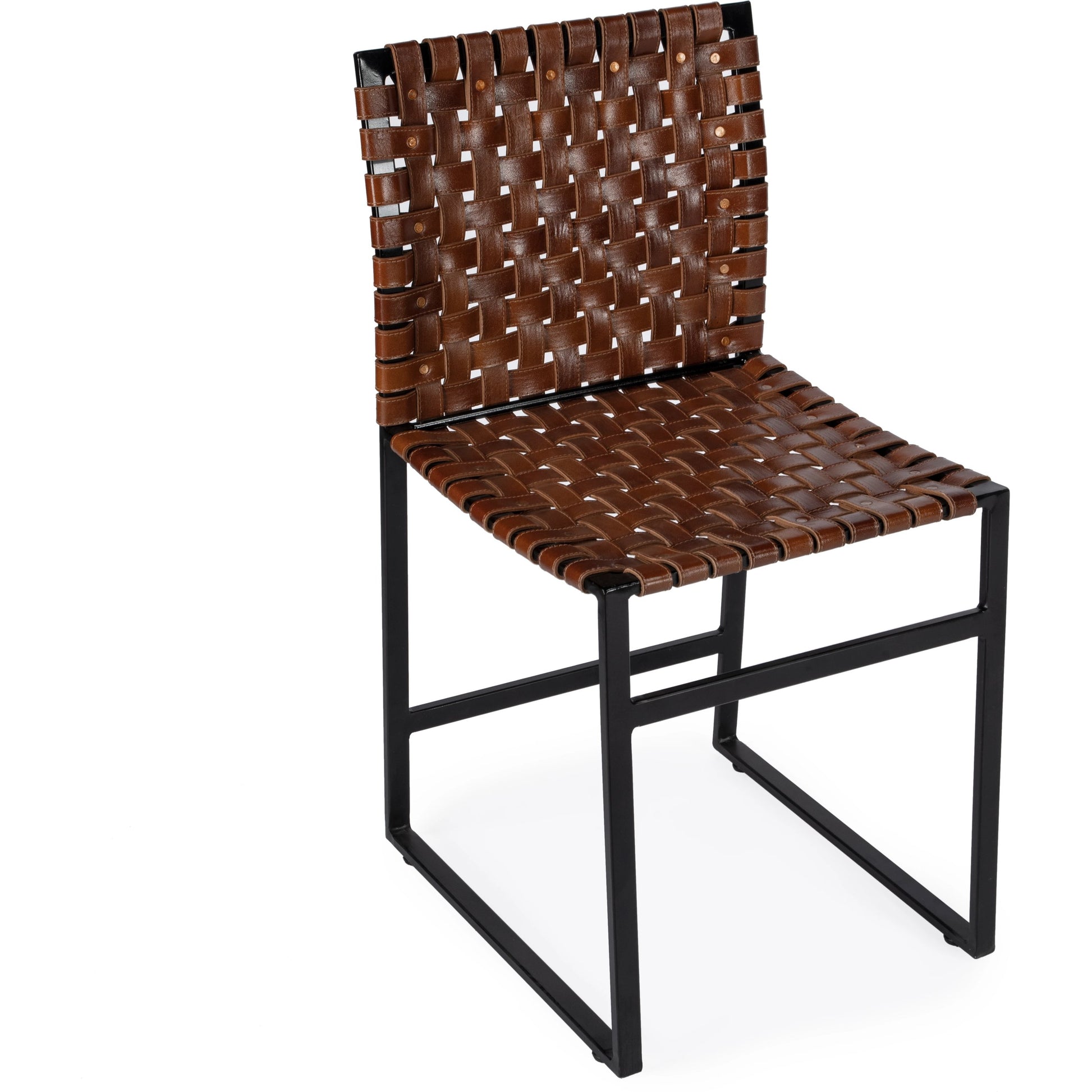 Urban Chair by Butler Specialty Company in medium brown and brown leather. Made from iron, real leather, steel metal nail heads in a modern style.