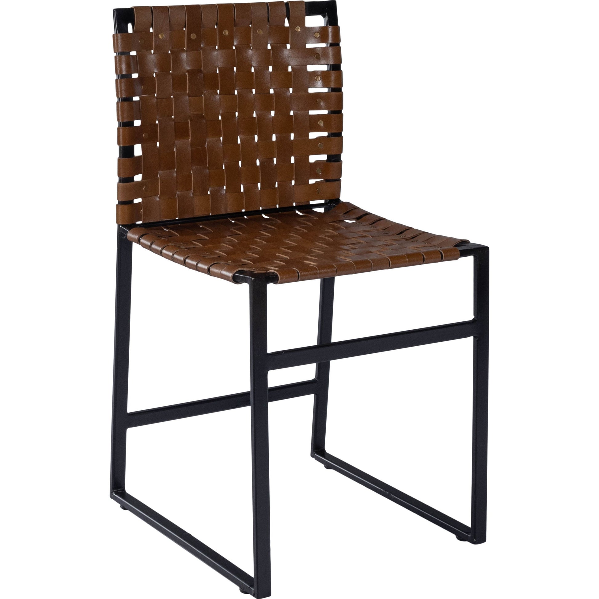 Urban Chair by Butler Specialty Company in medium brown and brown leather. Made from iron, real leather, steel metal nail heads in a modern style.