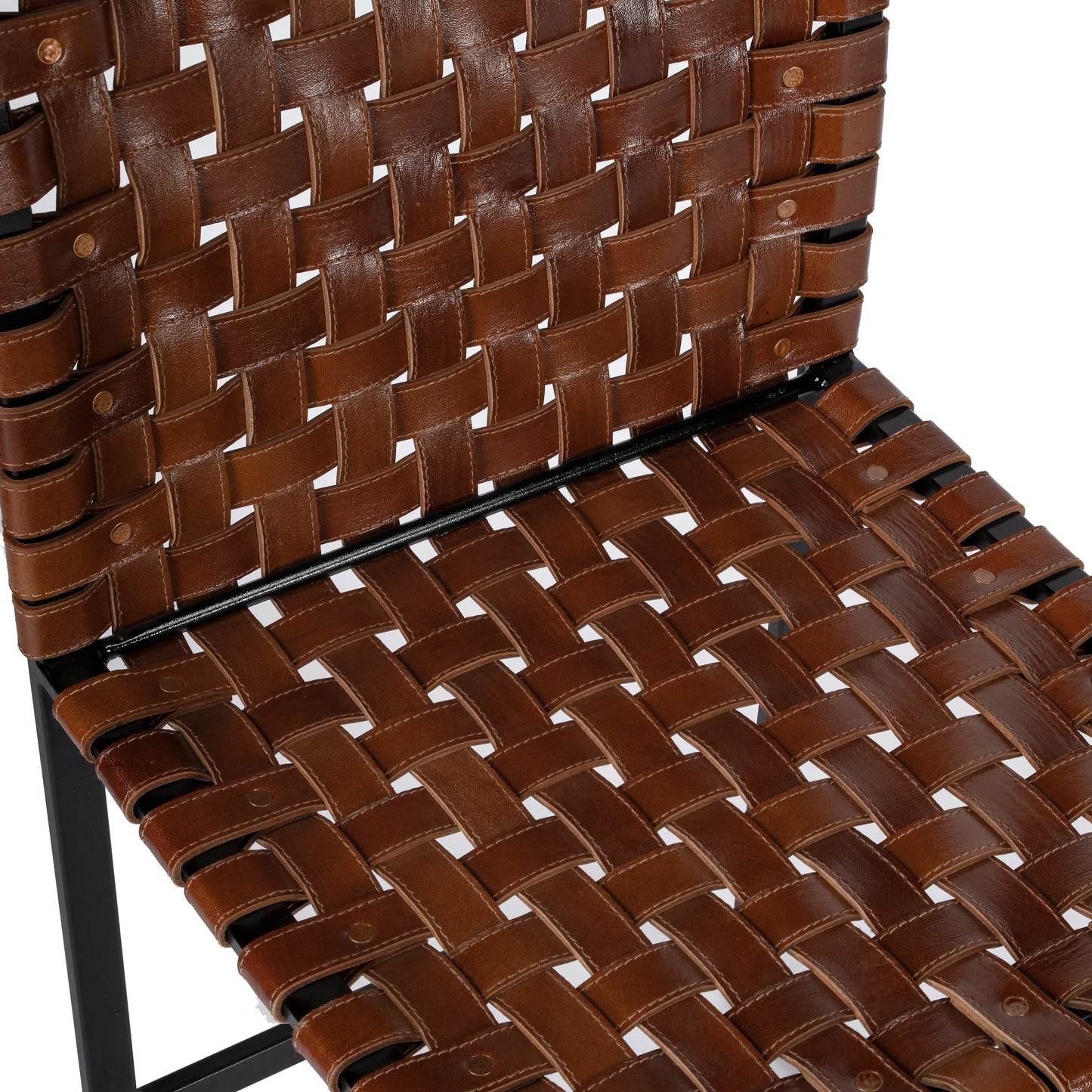 009 SR-770522 | Closeup | Urban Chair by Butler Specialty Company in medium brown and brown leather. Made from iron, real leather, steel metal nail heads in a modern style.