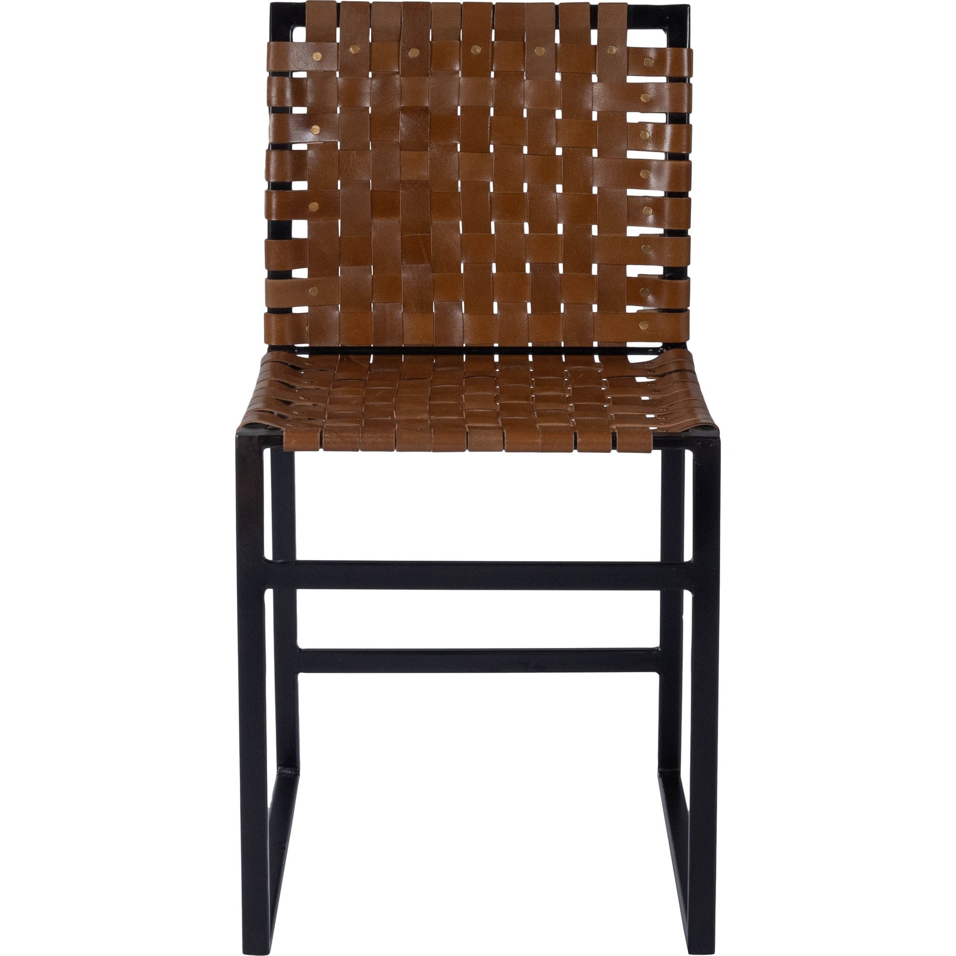 Urban Chair by Butler Specialty Company in medium brown and brown leather. Made from iron, real leather, steel metal nail heads in a modern style.