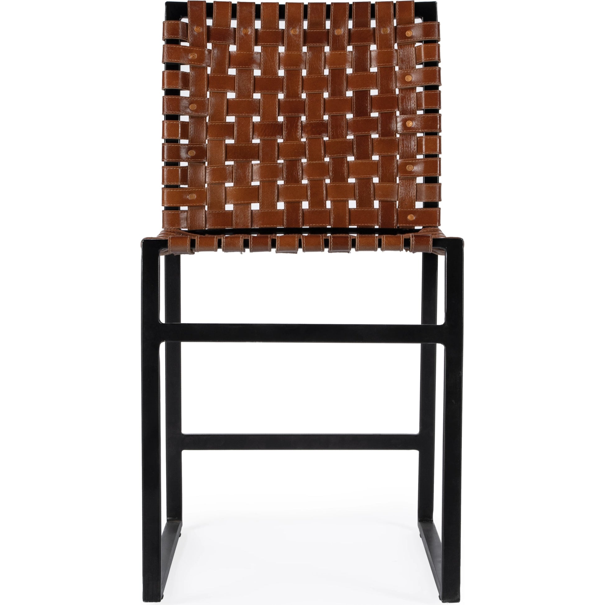 Urban Chair by Butler Specialty Company in medium brown and brown leather. Made from iron, real leather, steel metal nail heads in a modern style.