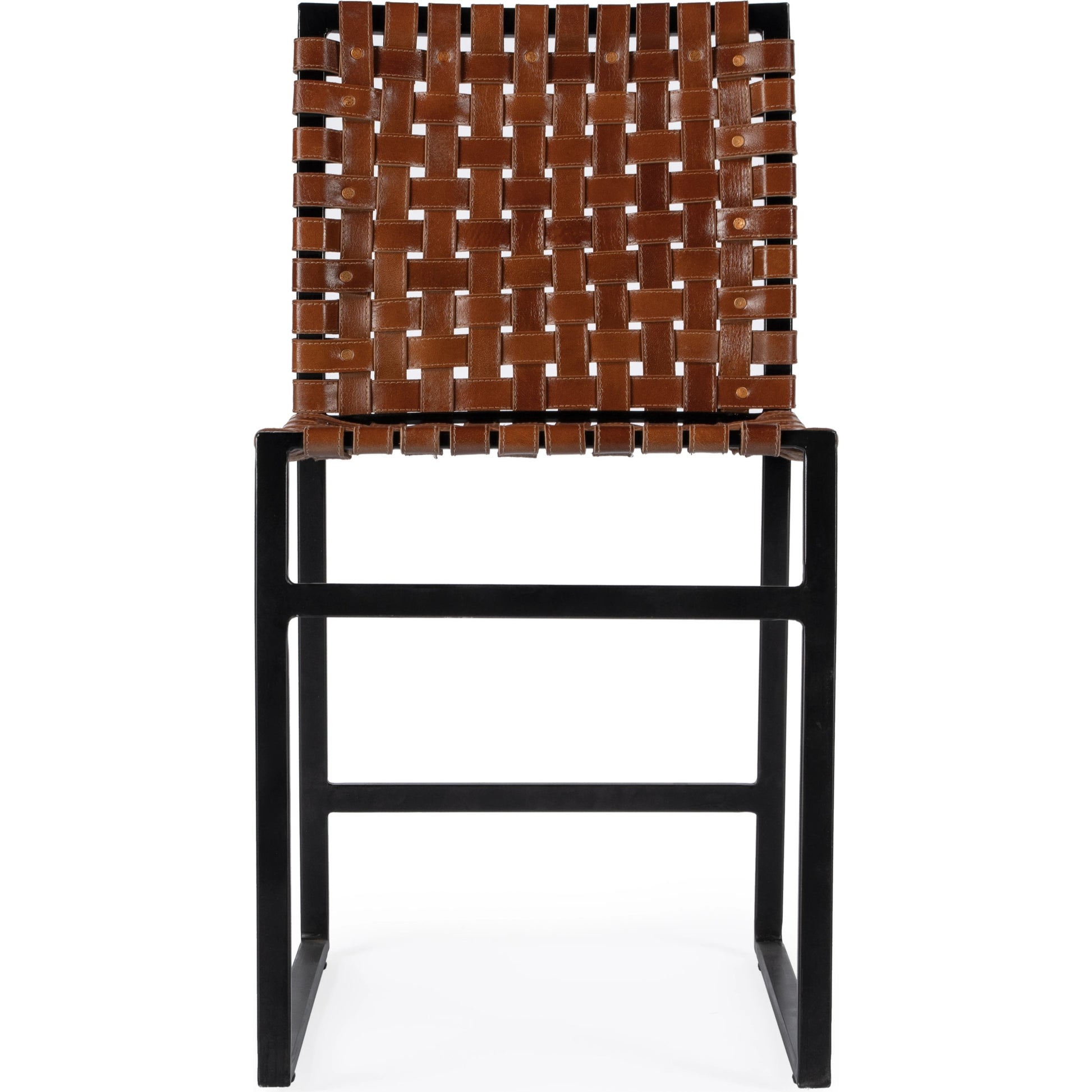 Urban Chair by Butler Specialty Company in medium brown and brown leather. Made from iron, real leather, steel metal nail heads in a modern style.