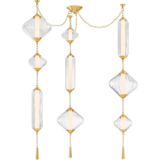 Fiorello Chandelier by Corbett in vintage polished brass. Made from unique in a modern style.
