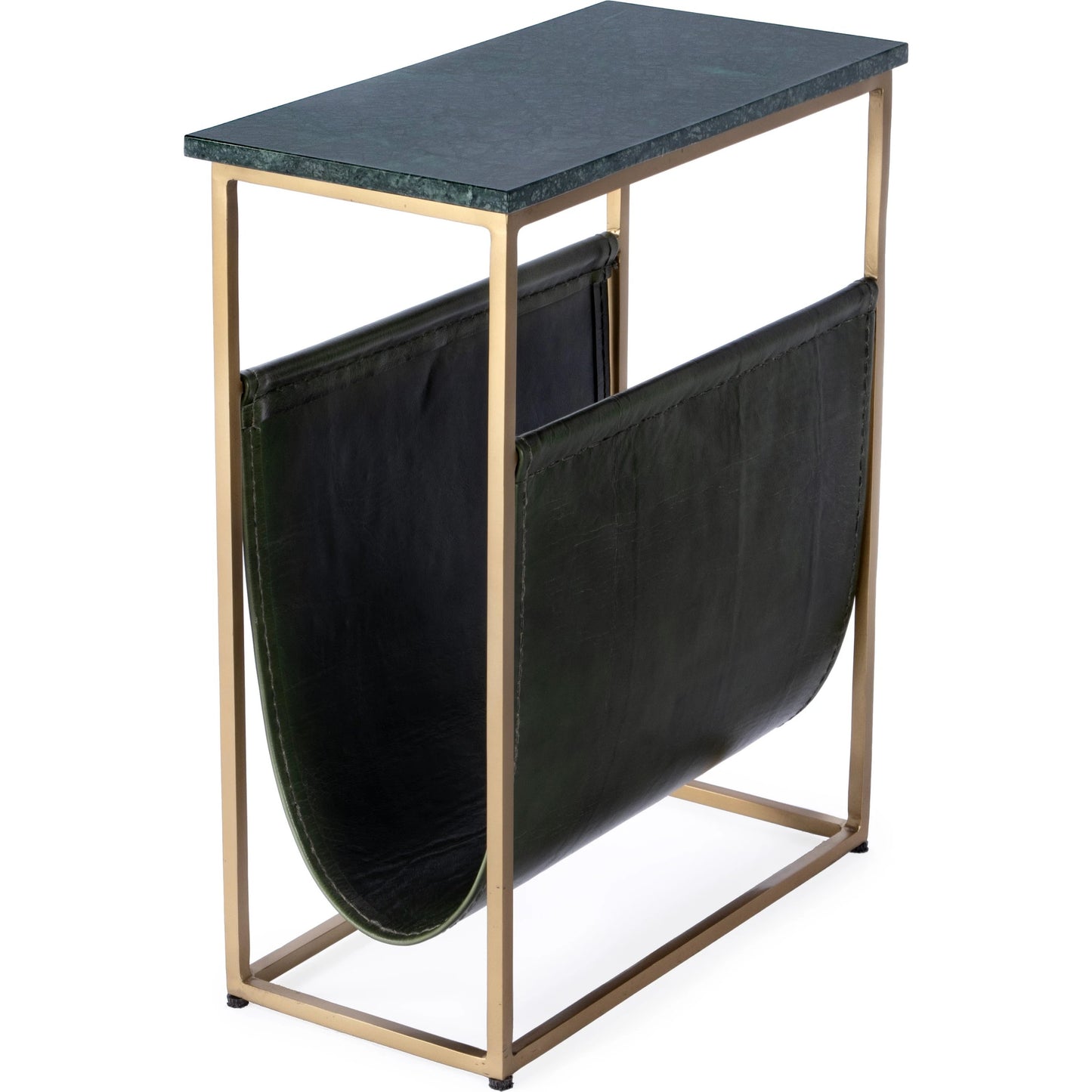 001 SI-2155843 | Primary Silo | Edie Magazine Side Table by Butler Specialty Company in green marble. Made from iron, leather, marble in a modern style.