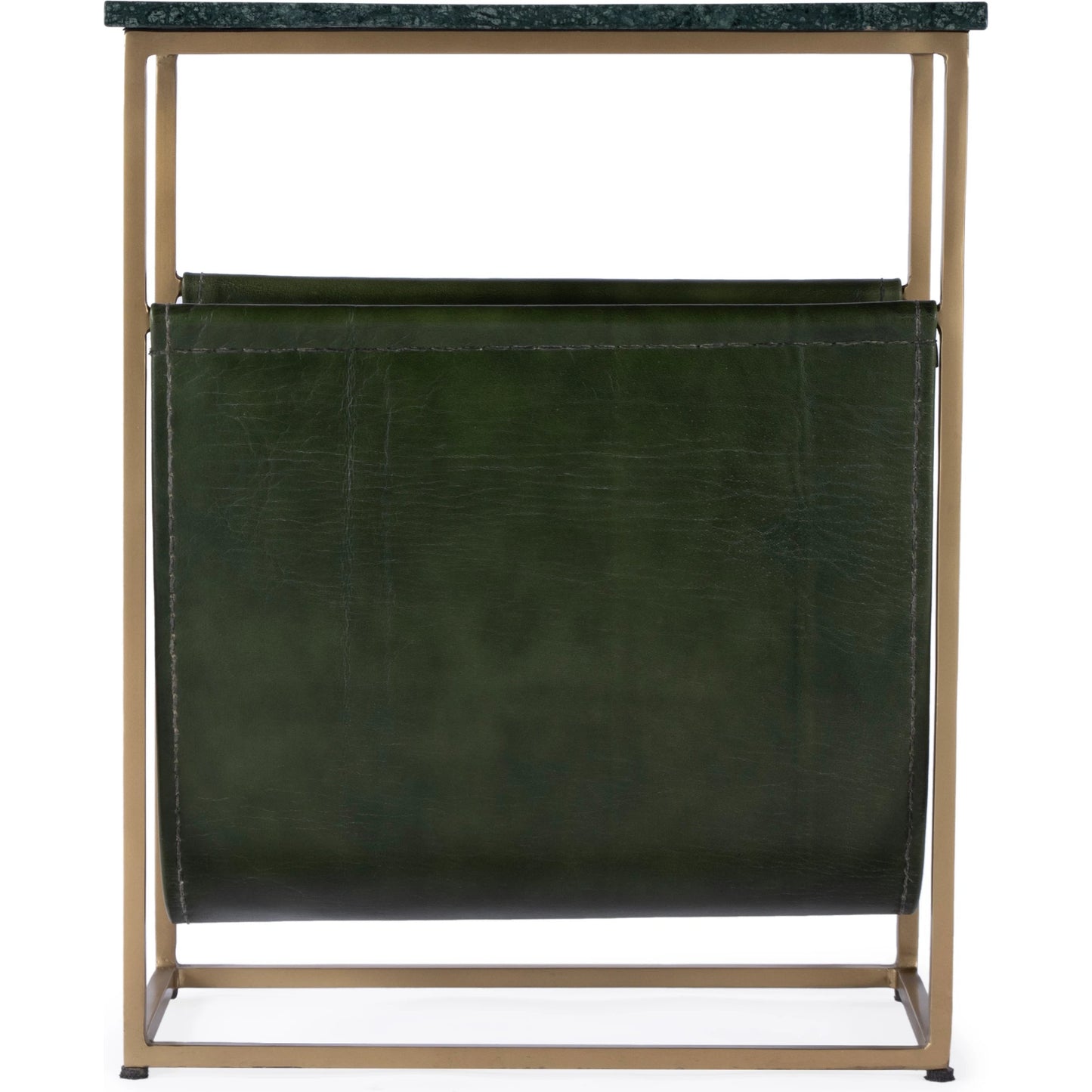 004 SI-2155843 | Additional Silo | Edie Magazine Side Table by Butler Specialty Company in green marble. Made from iron, leather, marble in a modern style.