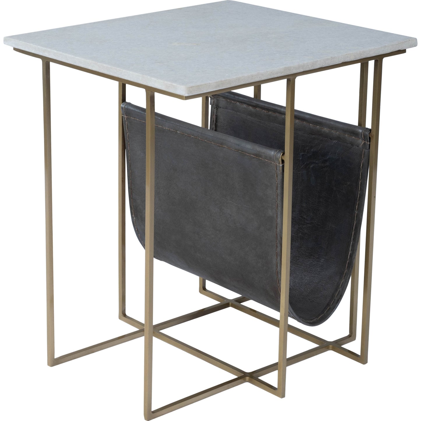 000 SR-770511 | Primary Silo | Stephanik Magazine Table by Butler Specialty Company in off white and marble, metal. Made from iron, aged silver finish, leather, aged gray-brown finish, marble in a modern style.