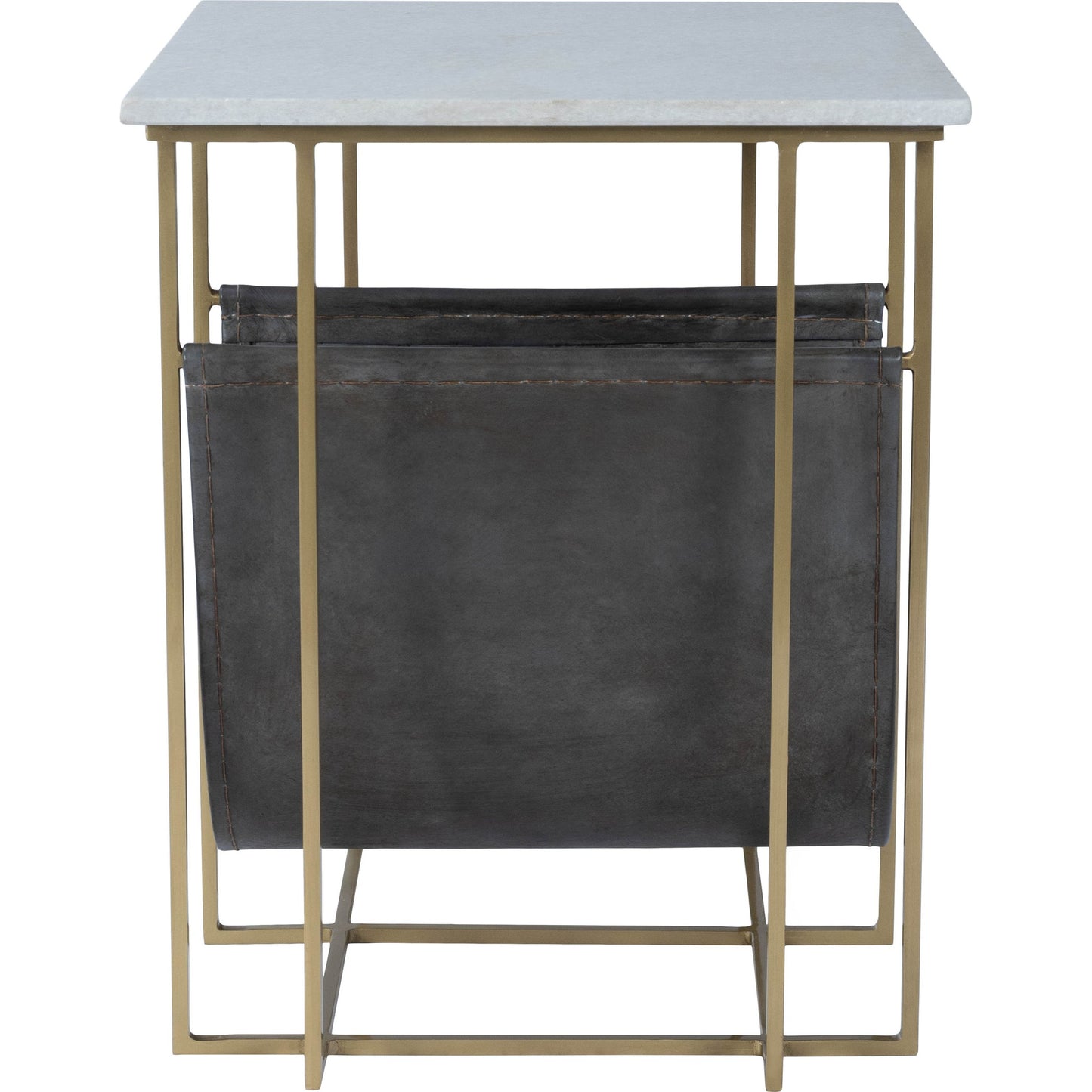 006 SR-770511 | Additional Silo | Stephanik Magazine Table by Butler Specialty Company in off white and marble, metal. Made from iron, aged silver finish, leather, aged gray-brown finish, marble in a modern style.