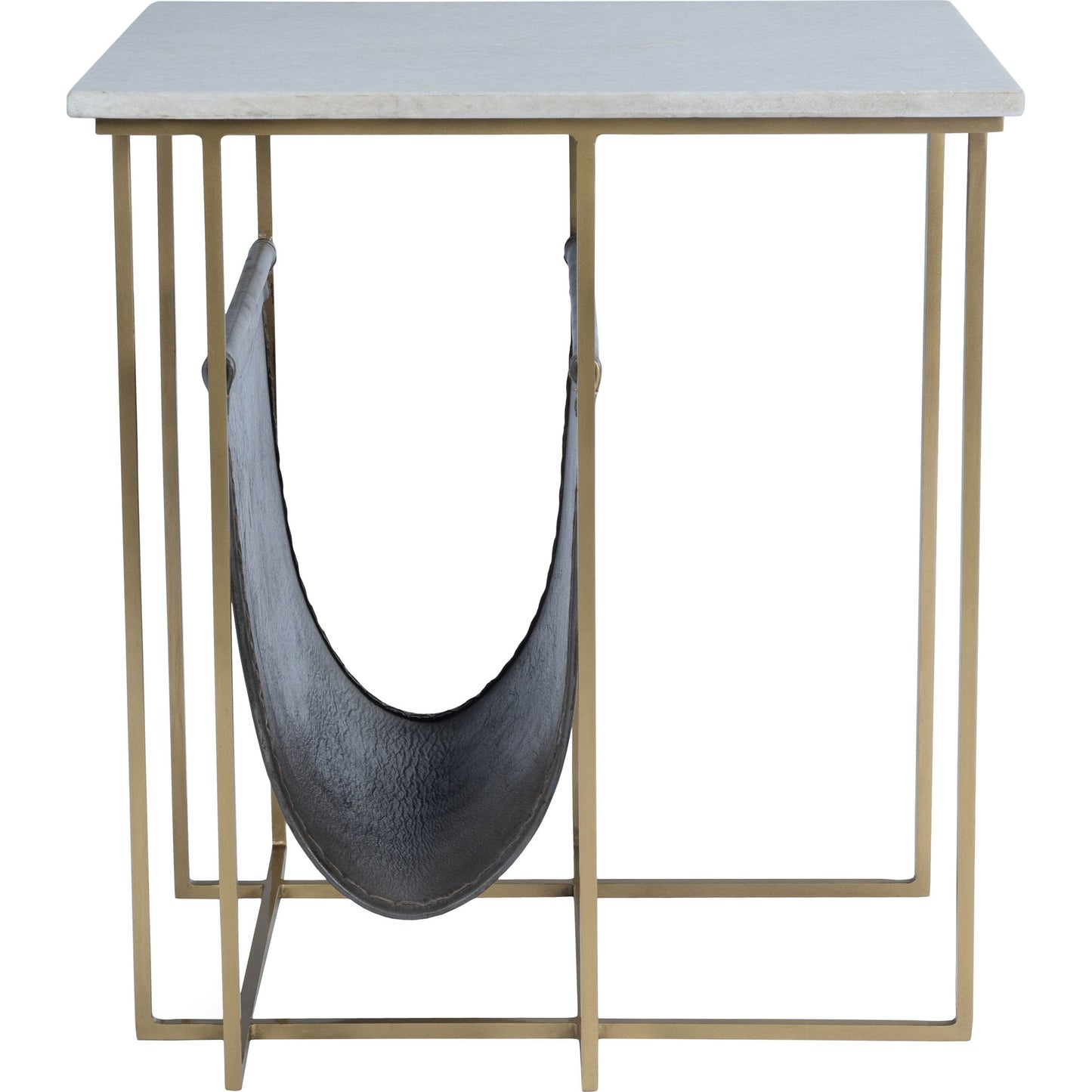 002 SR-770511 | Additional Silo | Stephanik Magazine Table by Butler Specialty Company in off white and marble, metal. Made from iron, aged silver finish, leather, aged gray-brown finish, marble in a modern style.