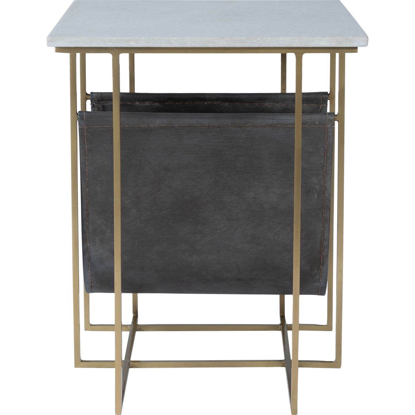 003 SR-770511 | Additional Silo | Stephanik Magazine Table by Butler Specialty Company in off white and marble, metal. Made from iron, aged silver finish, leather, aged gray-brown finish, marble in a modern style.
