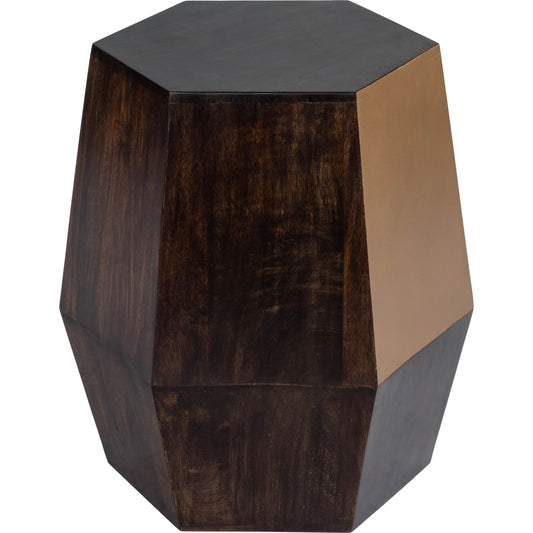 Gulchatai Accent Table by Butler Specialty Company in dark brown and butler loft. Made from mango wood solids, antique gold finish panel in a modern style.