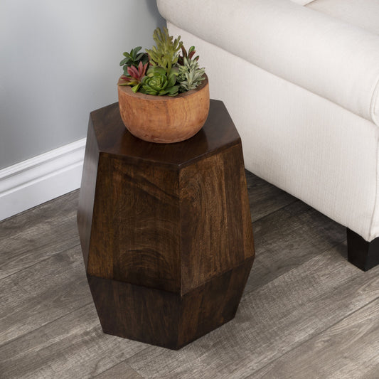 Gulchatai Accent Table by Butler Specialty Company in dark brown and butler loft. Made from mango wood solids, antique gold finish panel in a modern style.