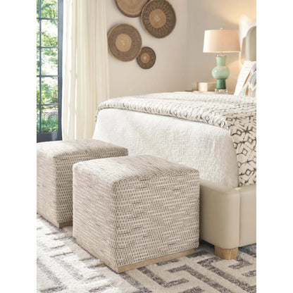 Colby Ottoman by Barclay Butera. Made from mahogany, fabric in a transitional style.