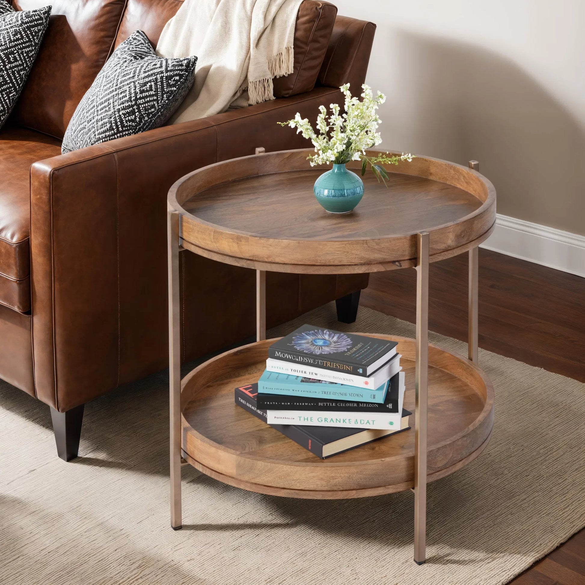 Damirra Side Table by Butler Specialty Company in natural. Made from mango solids, iron in a transitional style.