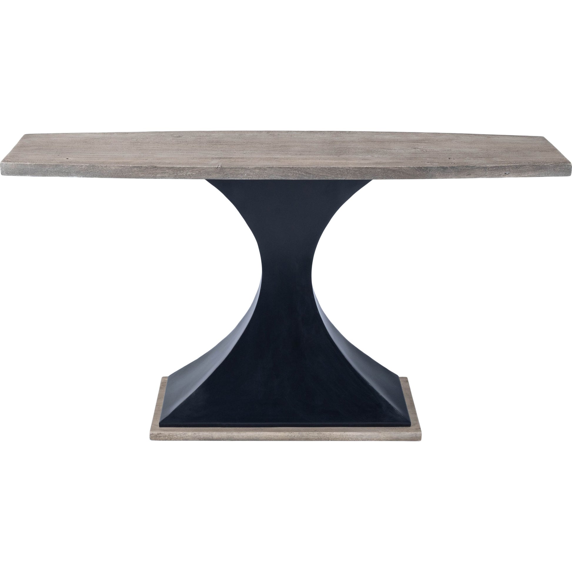 Lidiya Console Table by Butler Specialty Company in gray and metalworks. Made from acacia wood, gray sandwash finish, iron, black powder coat finish in a modern style.