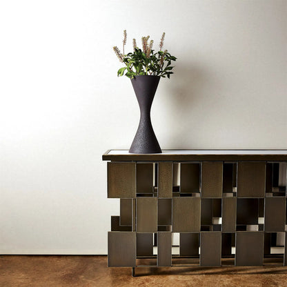 Layered Console by Global Views in bronze, gold. Made from iron, white honed marble in a eclectic & global style.