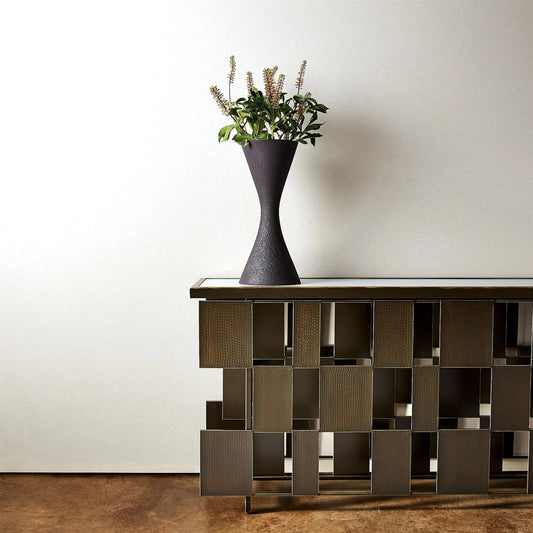 Layered Console by Global Views in bronze, gold. Made from iron, white honed marble in a eclectic & global style.