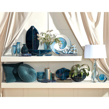 Center Ridge Vase by Global Views in blue. Made from earthenware-reactive glaze in a modern style.